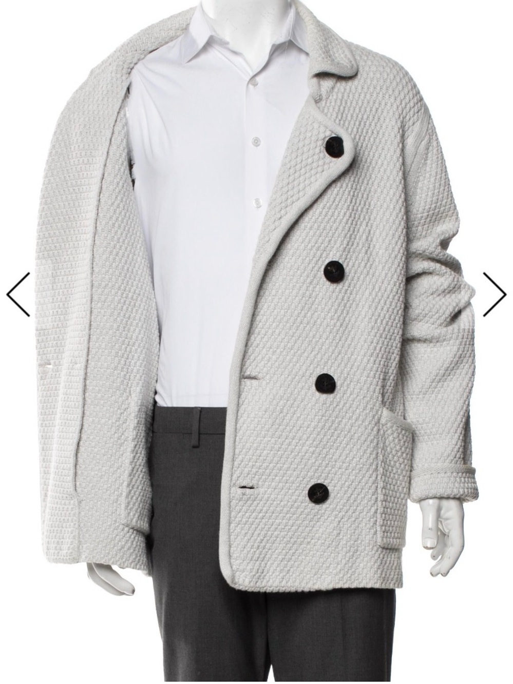 Burberry Brit Men’s XL Cotton Knit Double-Breasted Peacoat Cardigan Ivory - Picture 5 of 6